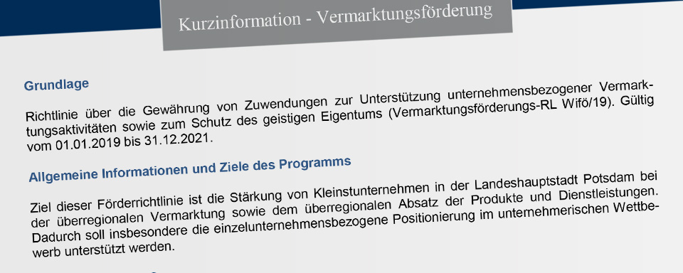 Förderung Marketing und Messen